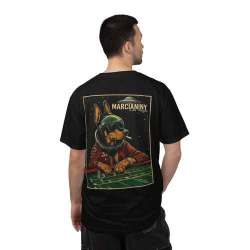 MARCIANINY "High Roller" Doberman T-Shirt | Retro Sci-Fi Casino Graphic Tee