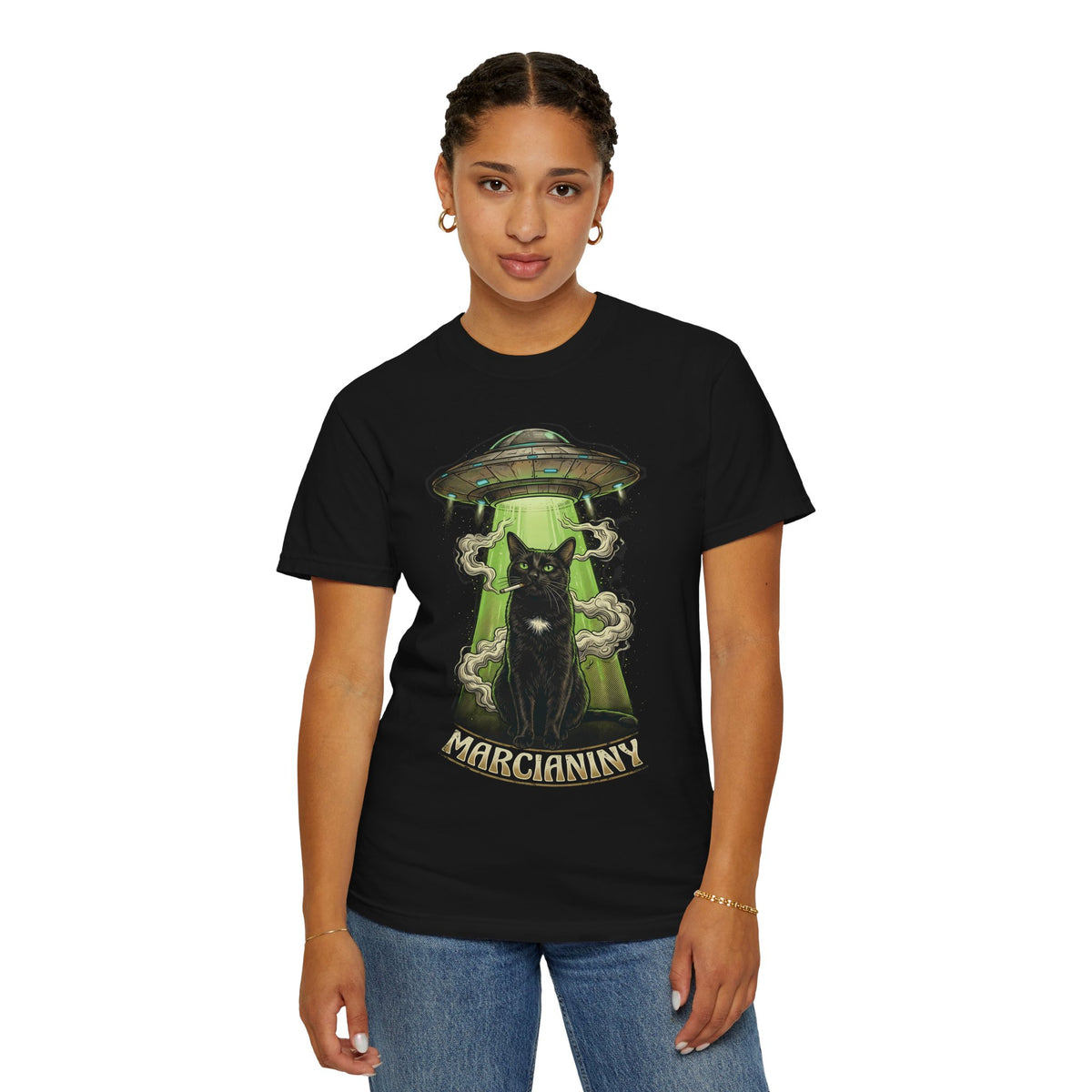 Marcianity Cat UFO T-Shirt — Alien Abduction Graphic Tee